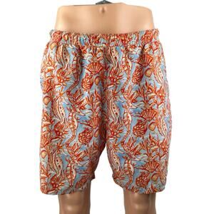 Vineyard Vines Men's Orange Seahorse Shells Print Swim Trunks Board Shorts Sz L